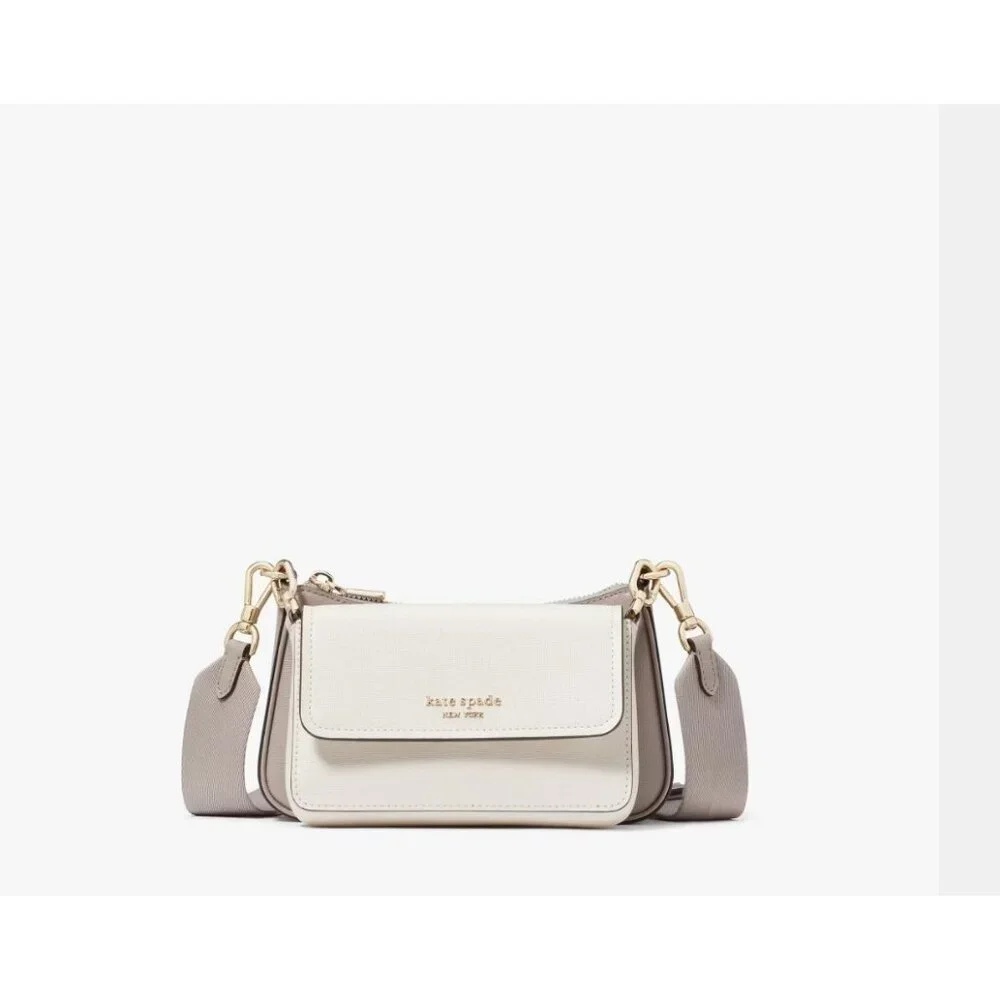KATE SPADE NY Double Up leather crossbody + Dust bag  White/Gray (Defective)